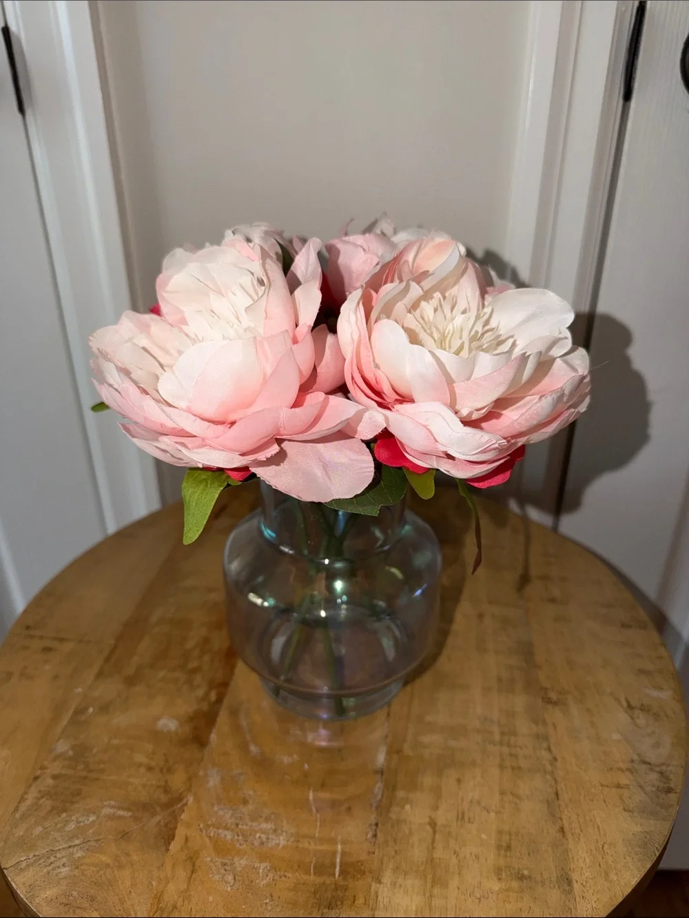 Pink Artificial Peony Bouquet in Glass Vase - Home Accents
